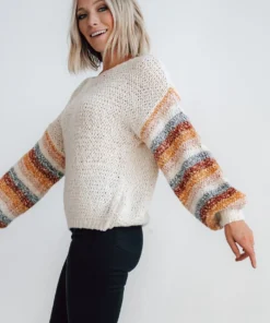 LUM Robledo Chunky Knit Stripe Sweater | Oatmeal