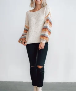 LUM Robledo Chunky Knit Stripe Sweater | Oatmeal