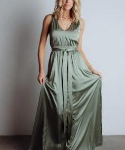 BB Custom Roma Satin Maxi Dress | Eucalyptus Dresses