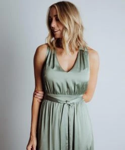 BB Custom Roma Satin Maxi Dress | Eucalyptus Dresses