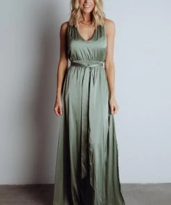 BB Custom Roma Satin Maxi Dress | Eucalyptus Dresses