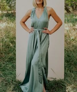 BB Custom Roma Satin Maxi Dress | Eucalyptus Dresses