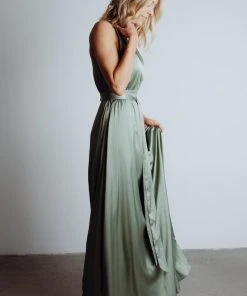 BB Custom Roma Satin Maxi Dress | Eucalyptus Dresses