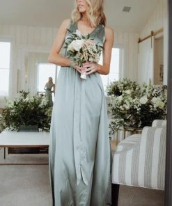 BB Custom Roma Satin Maxi Dress | Eucalyptus Dresses