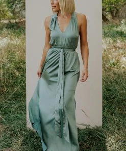 BB Custom Roma Satin Maxi Dress | Eucalyptus Dresses