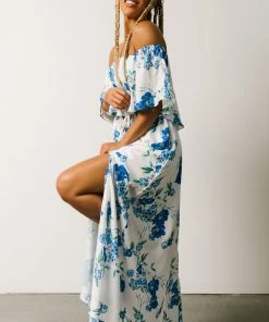 Soi Rosalie Off Shoulder Maxi Dress | Blue Floral