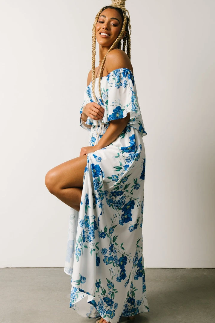 Soi Rosalie Off Shoulder Maxi Dress | Blue Floral Soi Rosalie Off Shoulder Maxi Dress | Blue Floral