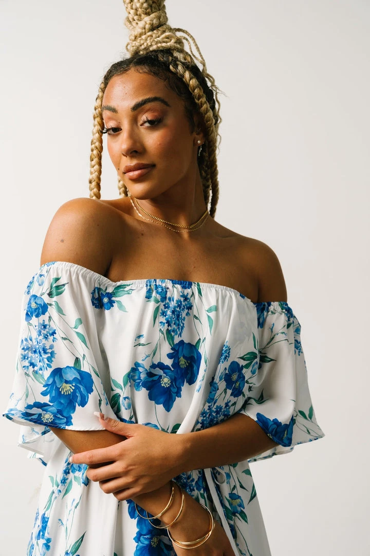 Soi Rosalie Off Shoulder Maxi Dress | Blue Floral Soi Rosalie Off Shoulder Maxi Dress | Blue Floral