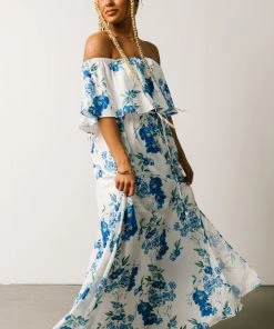 Soi Rosalie Off Shoulder Maxi Dress | Blue Floral