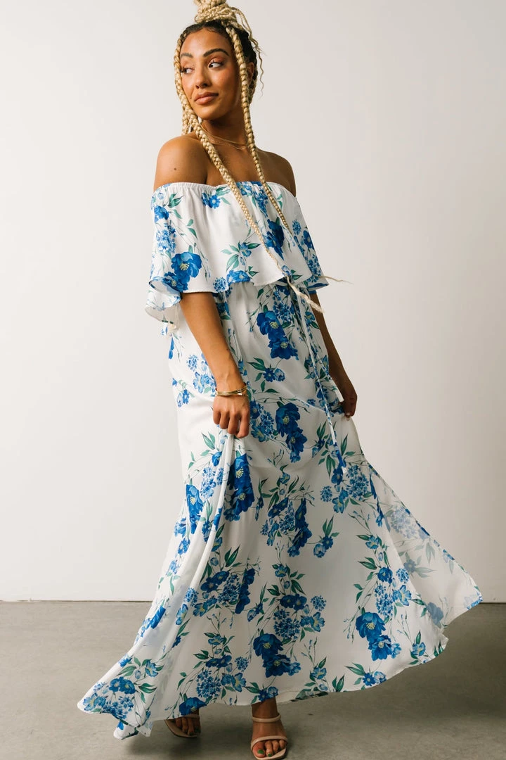 Soi Rosalie Off Shoulder Maxi Dress | Blue Floral Soi Rosalie Off Shoulder Maxi Dress | Blue Floral