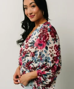 SL Rosie Top | Ivory + Purple Multi Print