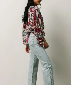 SL Rosie Top | Ivory + Purple Multi Print