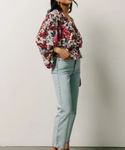 SL Rosie Top | Ivory + Purple Multi Print