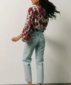 SL Rosie Top | Ivory + Purple Multi Print