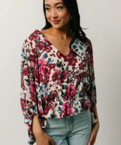 SL Rosie Top | Ivory + Purple Multi Print