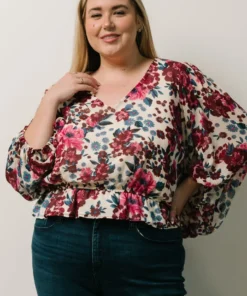 SL Rosie Top | Ivory + Purple Multi Print