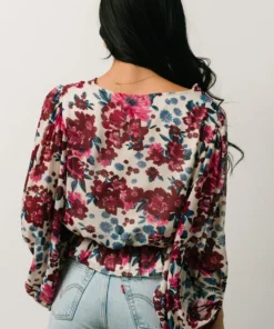 SL Rosie Top | Ivory + Purple Multi Print