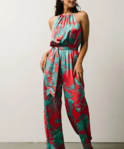 SL Vacation Ruby Jumpsuit | Fuchsia Palm Print
