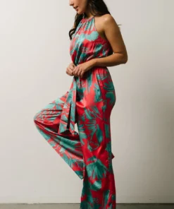 SL Vacation Ruby Jumpsuit | Fuchsia Palm Print