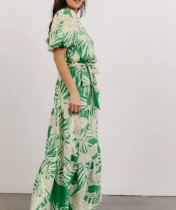 FT Sally One Shoulder Maxi Dress | Green Floral Dresses