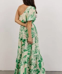 FT Sally One Shoulder Maxi Dress | Green Floral Dresses