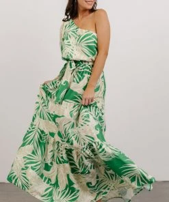 FT Sally One Shoulder Maxi Dress | Green Floral Dresses