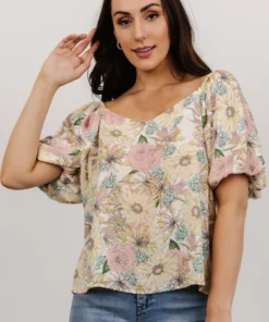 FT Tops Sandra Sweetheart Top | Pastel Floral