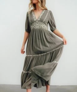 IL Santa Fe Embroidered Dress | Dusty Olive