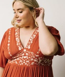 IL Santa Fe Embroidered Dress | Rust