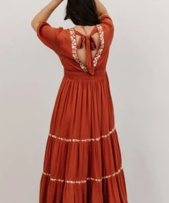 IL Santa Fe Embroidered Dress | Rust