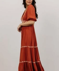 IL Santa Fe Embroidered Dress | Rust