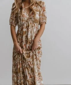 BB Custom Santorini Maxi Dress | Gold + Blush Print Dresses