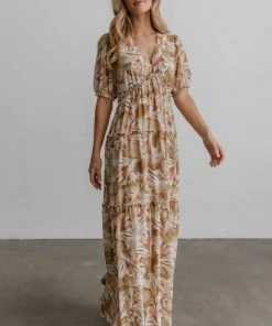 BB Custom Santorini Maxi Dress | Gold + Blush Print Dresses