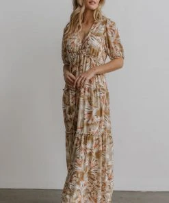 BB Custom Santorini Maxi Dress | Gold + Blush Print Dresses