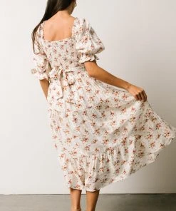 POL Sariah Smocked Midi Dress | Ivory Floral