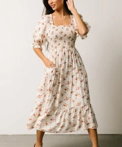 POL Sariah Smocked Midi Dress | Ivory Floral