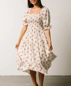 POL Sariah Smocked Midi Dress | Ivory Floral