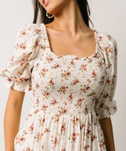 POL Sariah Smocked Midi Dress | Ivory Floral