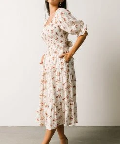 POL Sariah Smocked Midi Dress | Ivory Floral