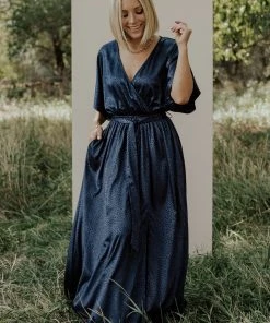 BB Custom Savannah Print Kimono Maxi | Navy Dresses