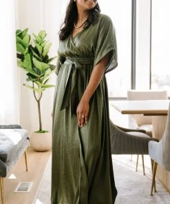 BB Custom Dresses Savannah Print Kimono Maxi | Olive
