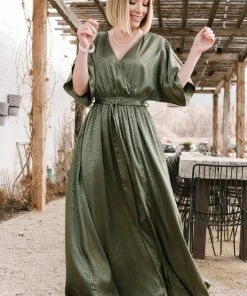 BB Custom Dresses Savannah Print Kimono Maxi | Olive