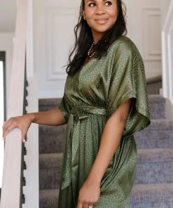 BB Custom Dresses Savannah Print Kimono Maxi | Olive