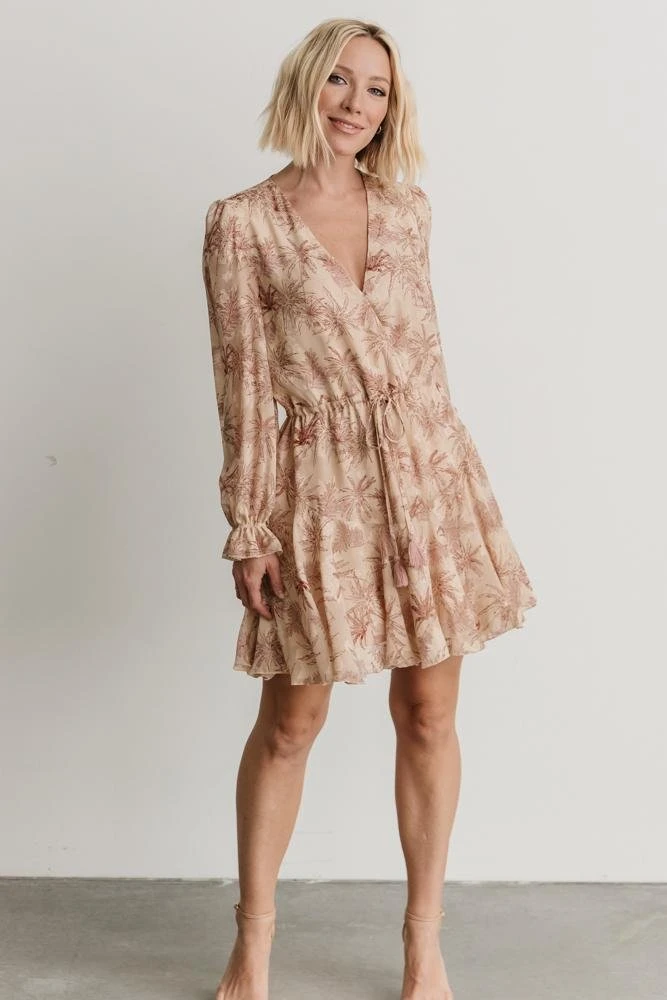 AK Dresses Saylor Ruffle Mini Dress | Beige Print 3 AK Dresses Saylor Ruffle Mini Dress | Beige Print