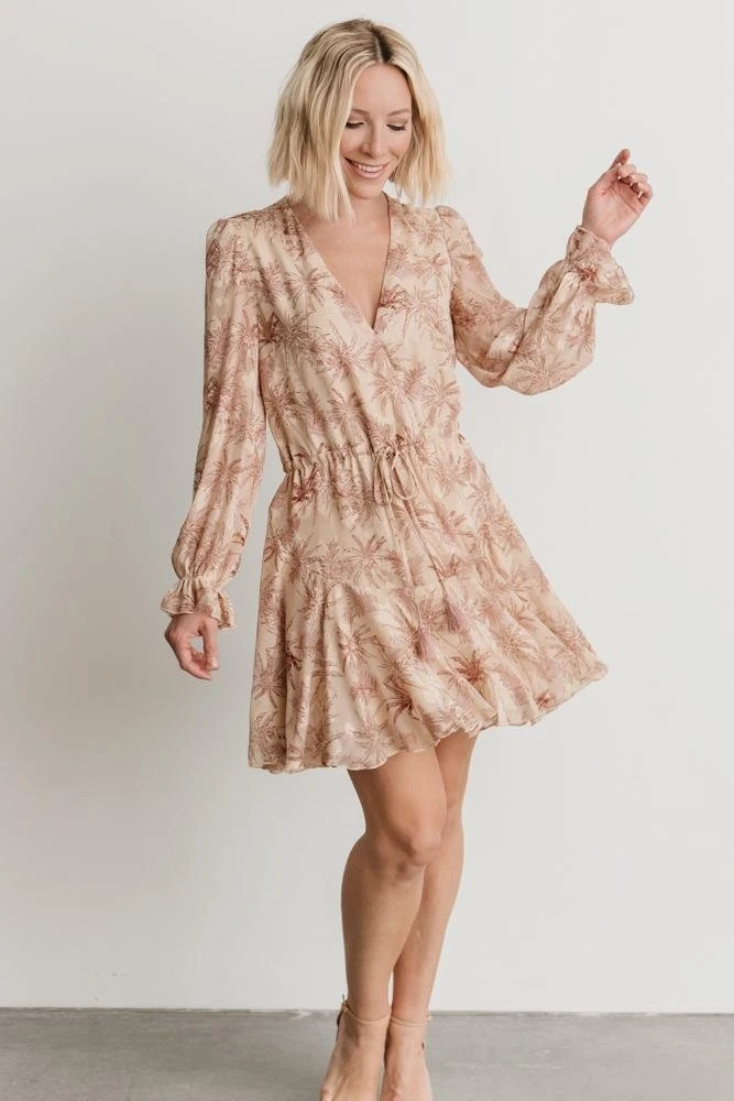 AK Dresses Saylor Ruffle Mini Dress | Beige Print 4 AK Dresses Saylor Ruffle Mini Dress | Beige Print