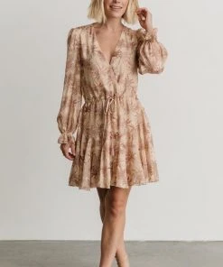 AK Dresses Saylor Ruffle Mini Dress | Beige Print