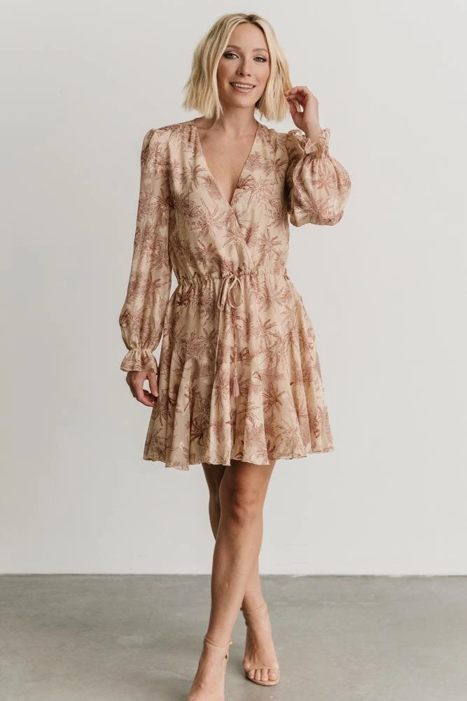 AK Dresses Saylor Ruffle Mini Dress | Beige Print 1 AK Dresses Saylor Ruffle Mini Dress | Beige Print