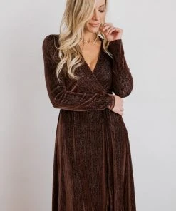 BB Custom Serena Shimmer Velvet Wrap Dress | Chocolate Dresses