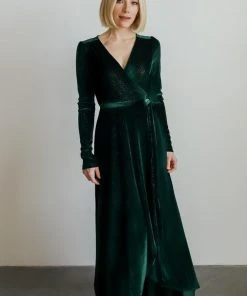 BB Custom Serena Shimmer Velvet Wrap Dress | Forest Dresses