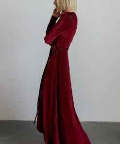 BB Custom Serena Shimmer Velvet Wrap Dress | Merlot 14 BB Custom Serena Shimmer Velvet Wrap Dress | Merlot